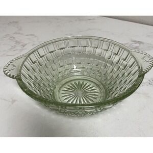 Vintage Green Depression Glass Bowl‎ with Handles 7.75"
